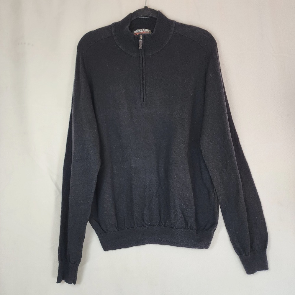 Kirkland Signature Mens XXL 100% ExtraFine Merino Wool Quarter Zip Sweater Black